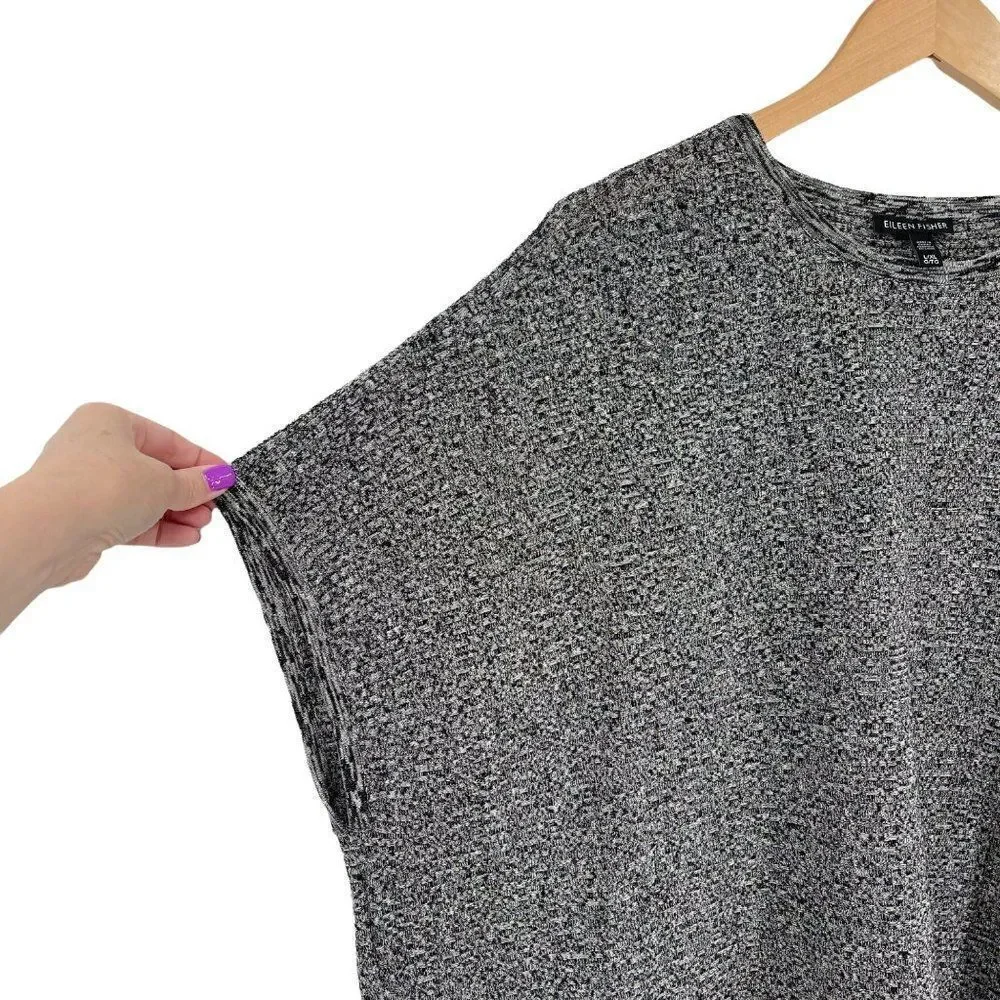 ‎Eileen Fisher Oversized Slub Knit Asymmetrical Black Sweater Tunic L/XL